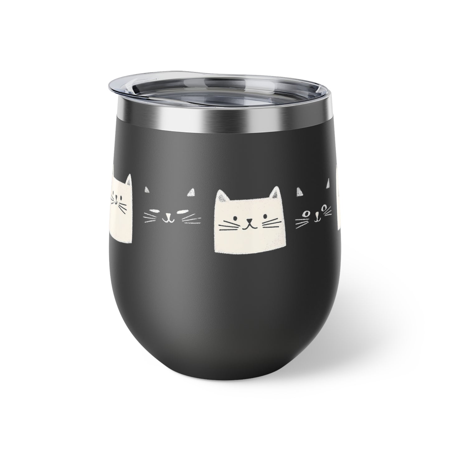 Tasse noire isotherme de 12 oz en inox - Motif adorable de chats