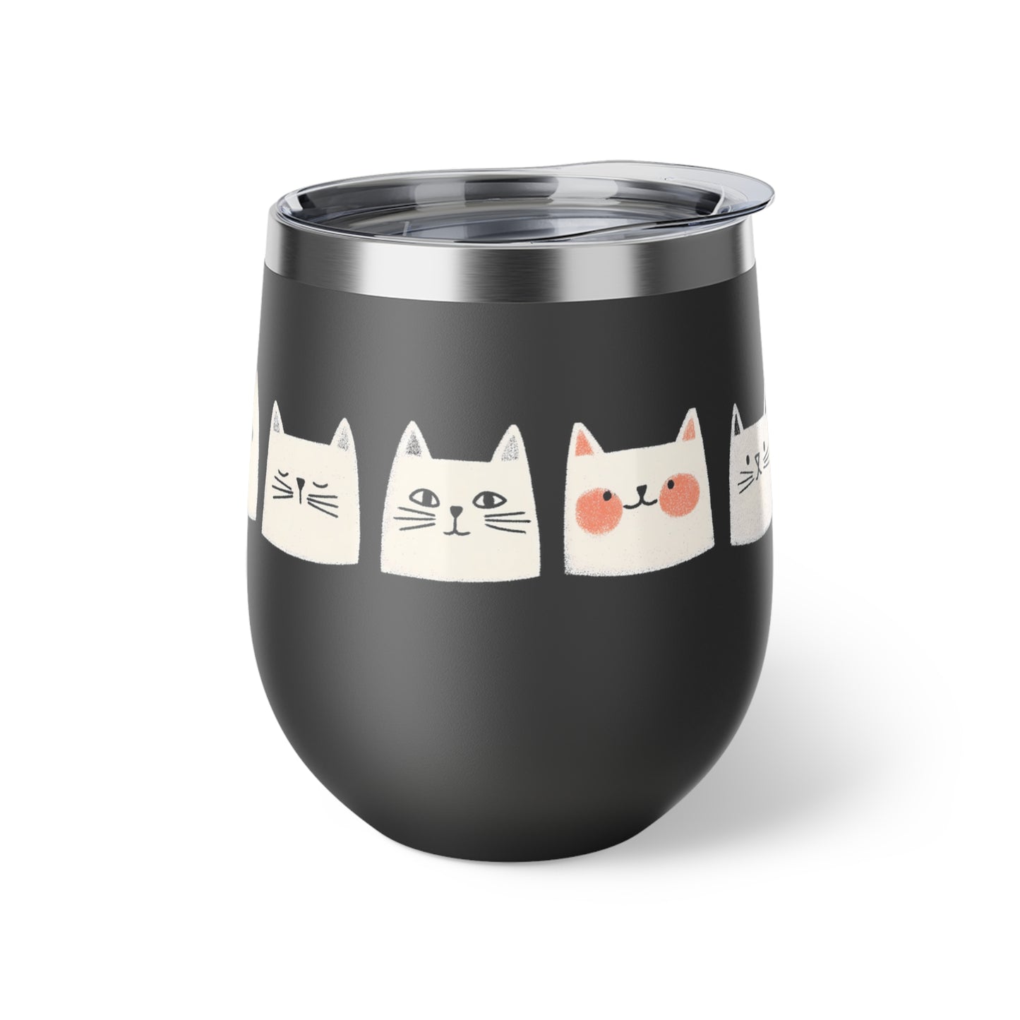 Tasse noire isotherme de 12 oz en inox - Motif adorable de chats