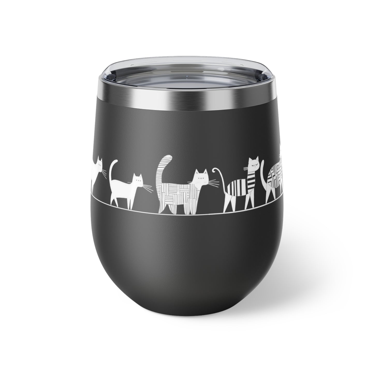 Gobelet 12 oz en inox - Imprimé amusant de chats marchant en file