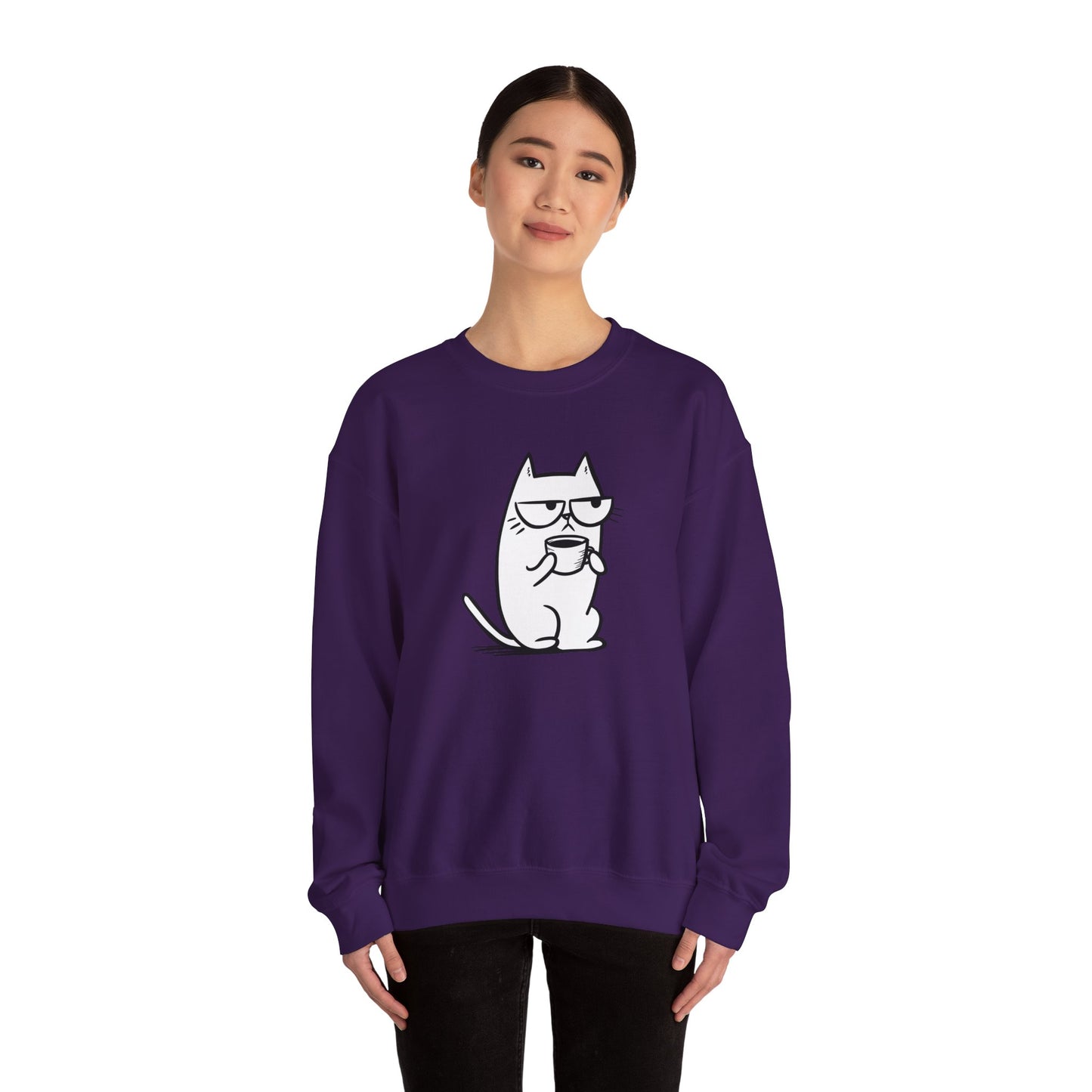 Pull en coton durable – Chat blasé et tasse de café