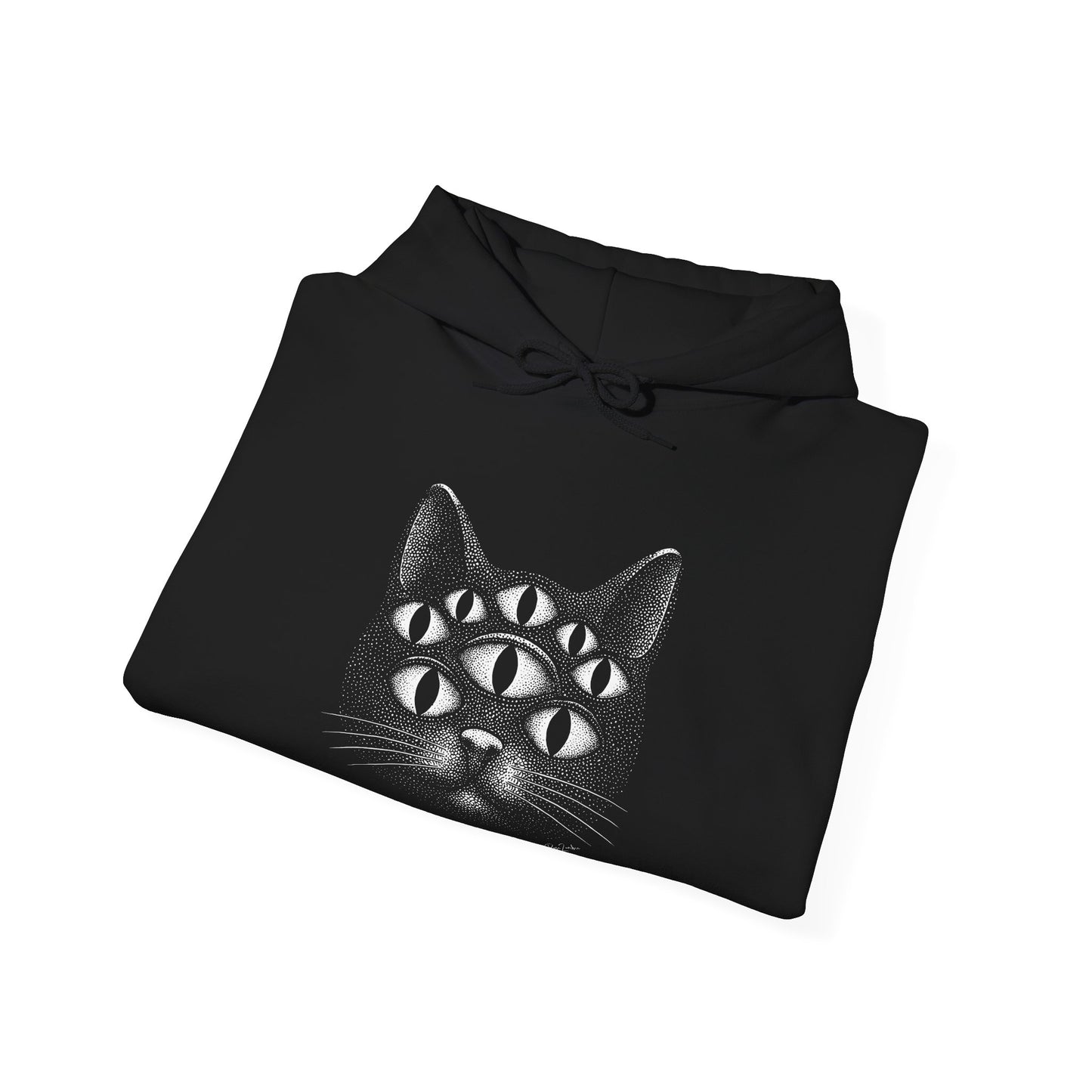 Sweat à capuche en coton durable – Chat psychédélique à 8 yeux