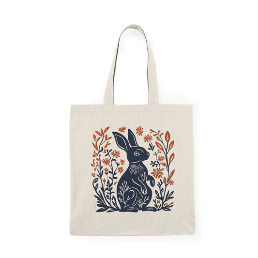 Sac tote beige en coton éthique — Lapin style linogravure