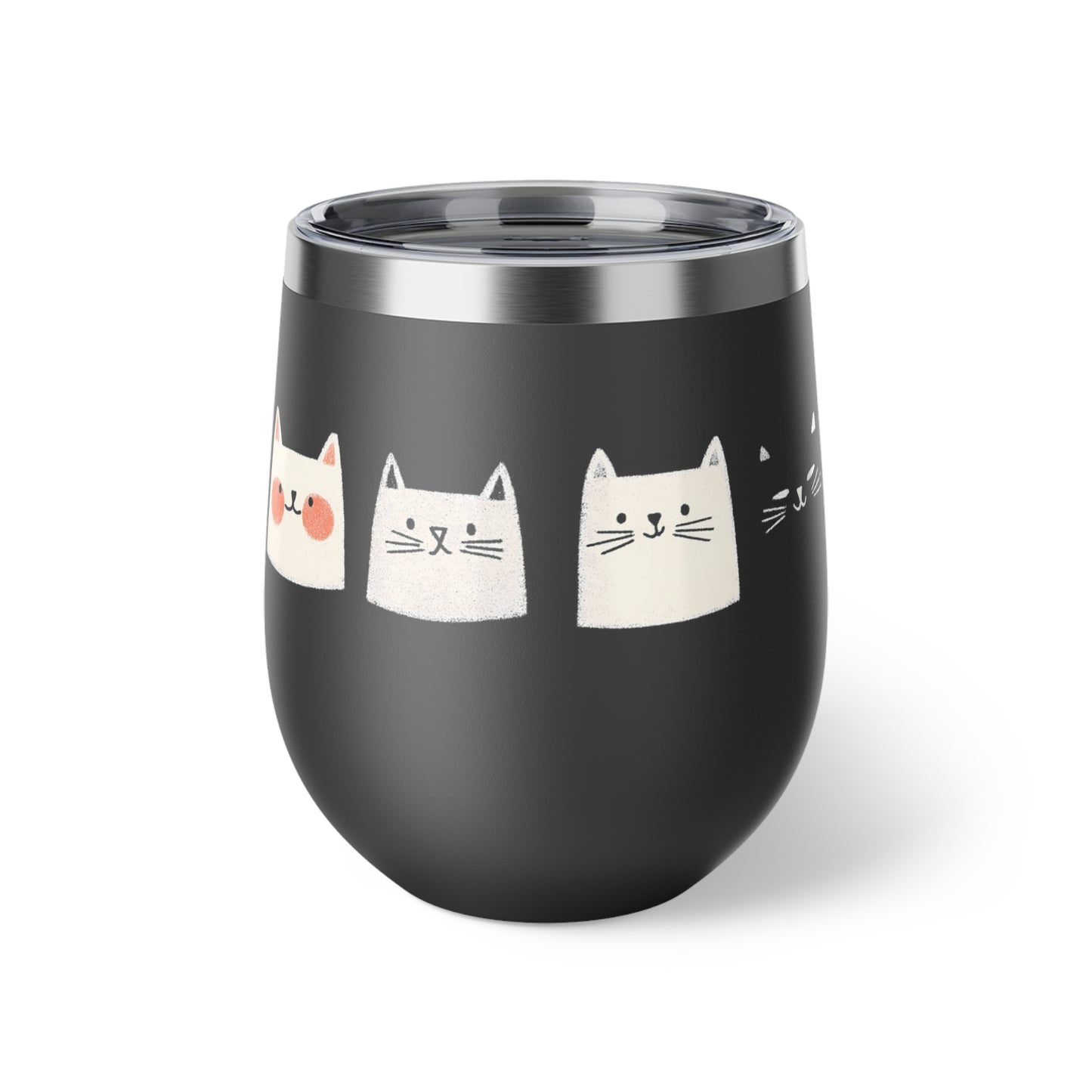 Tasse noire isotherme de 12 oz en inox - Motif adorable de chats