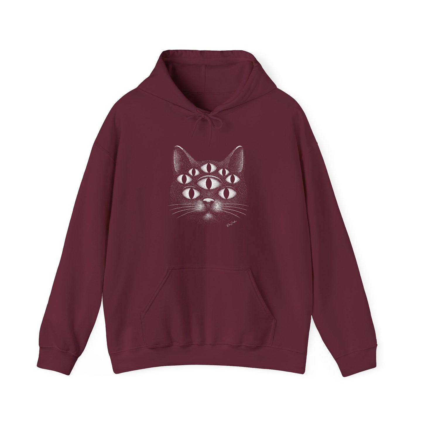 Sweat à capuche en coton durable – Chat psychédélique à 8 yeux