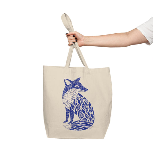 Sac tote écolo — Renard linogravure bleu cobalt