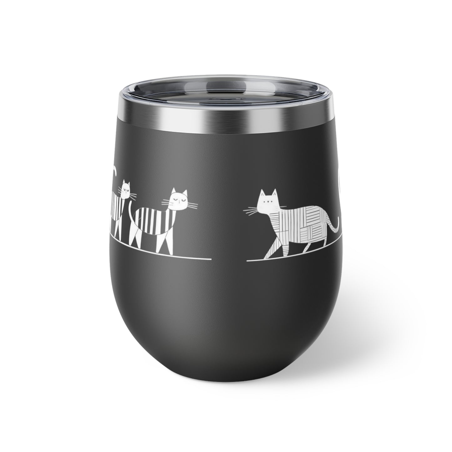 Gobelet 12 oz en inox - Imprimé amusant de chats marchant en file