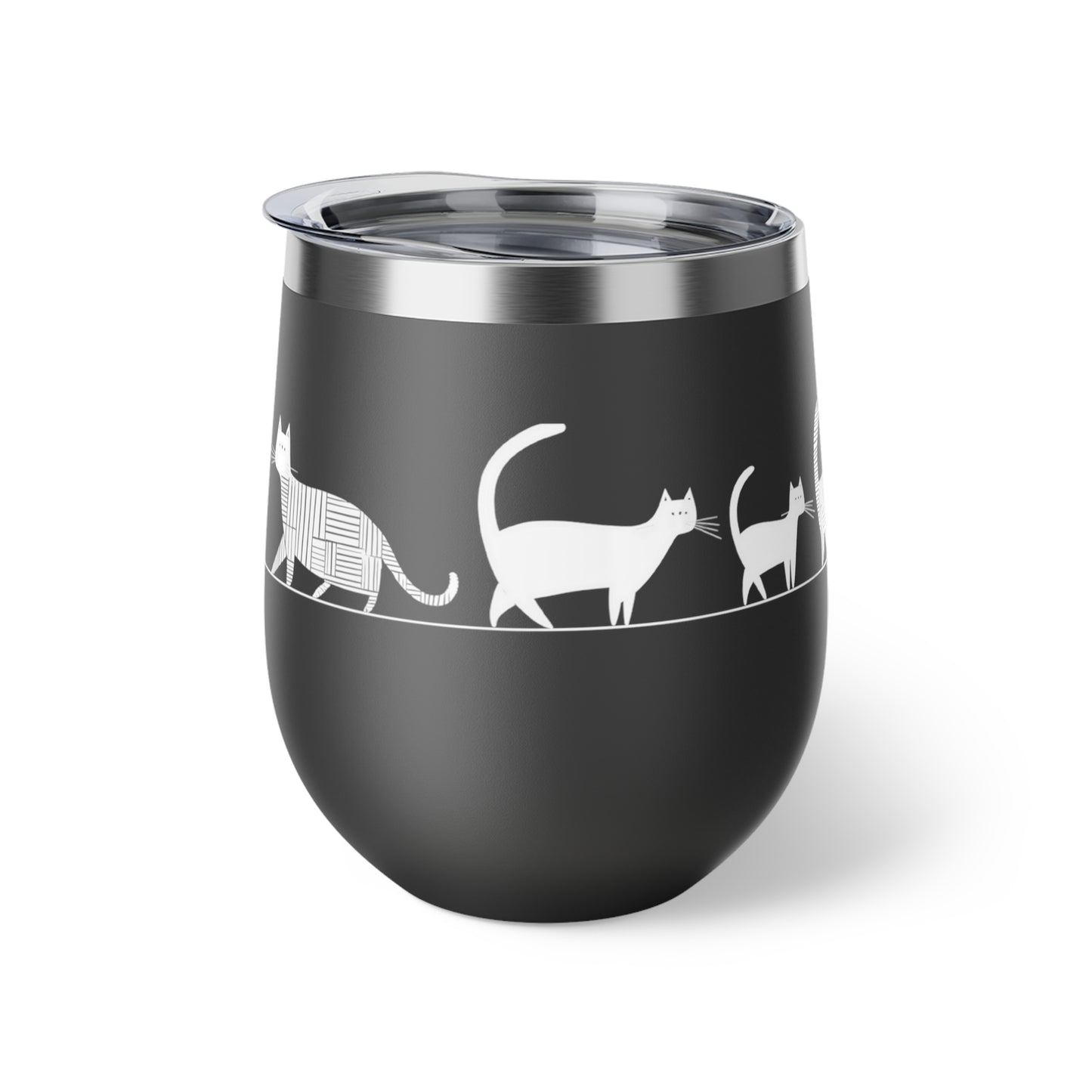 Gobelet 12 oz en inox - Imprimé amusant de chats marchant en file