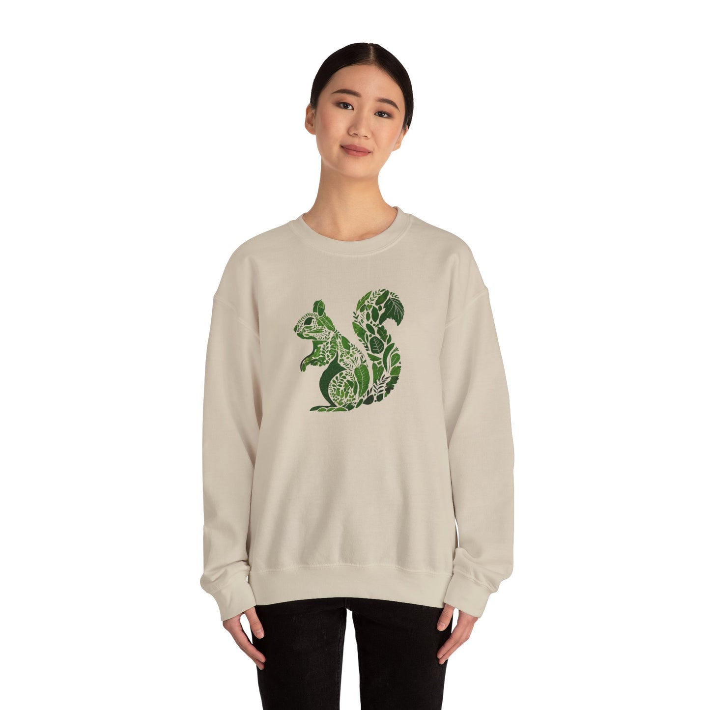 Pull en coton écolo – Feuilles vertes en forme d'écureuil