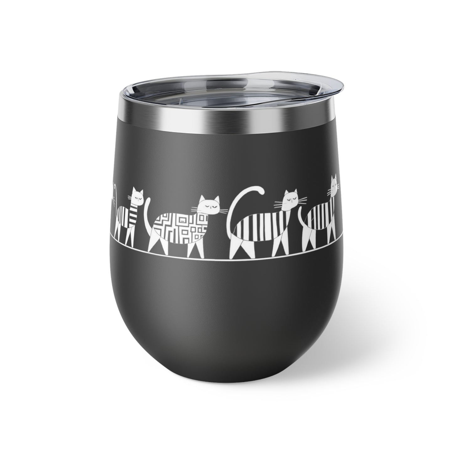 Gobelet 12 oz en inox - Imprimé amusant de chats marchant en file