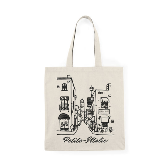 Sac tote beige en coton éthique - Quartier Petite-Italie à Montréal