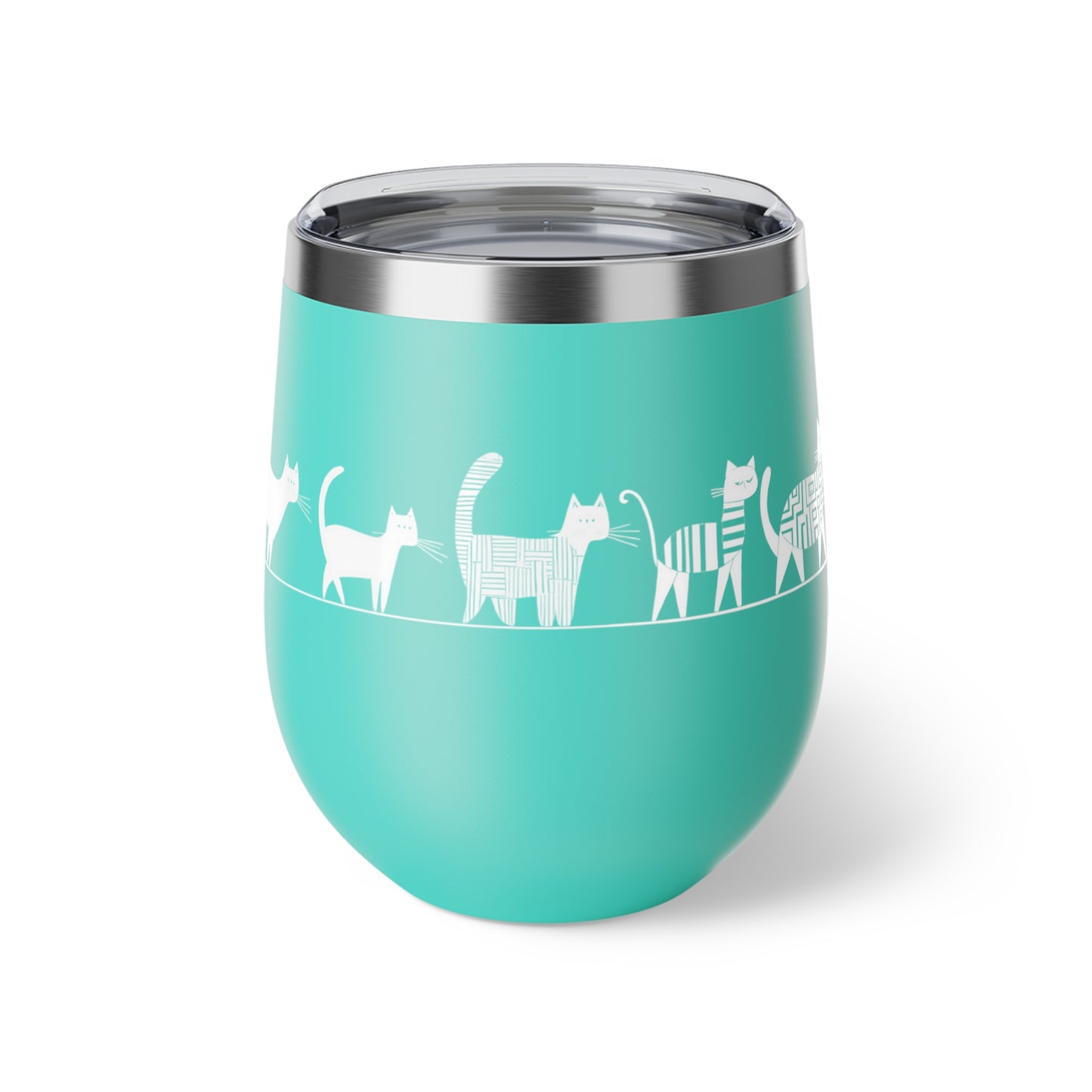 Gobelet 12 oz en inox - Imprimé amusant de chats marchant en file