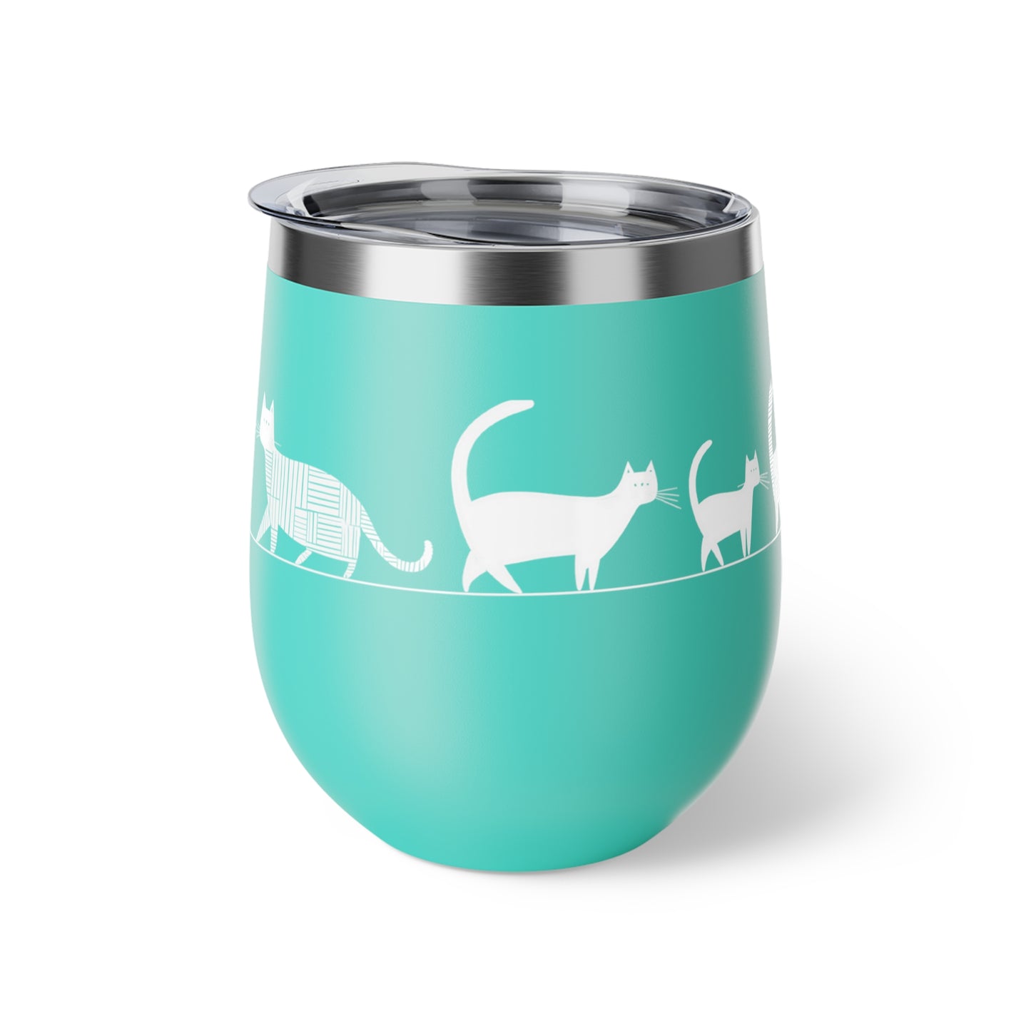 Gobelet 12 oz en inox - Imprimé amusant de chats marchant en file