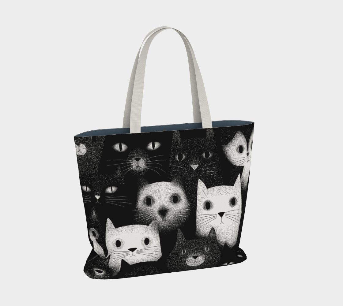 Sac tote large en coton éthique noir et blanc - Chats graphiques