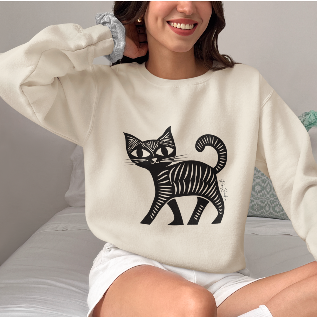 Pull surdimensionné en coton bio - Motif de chat - rose zombie