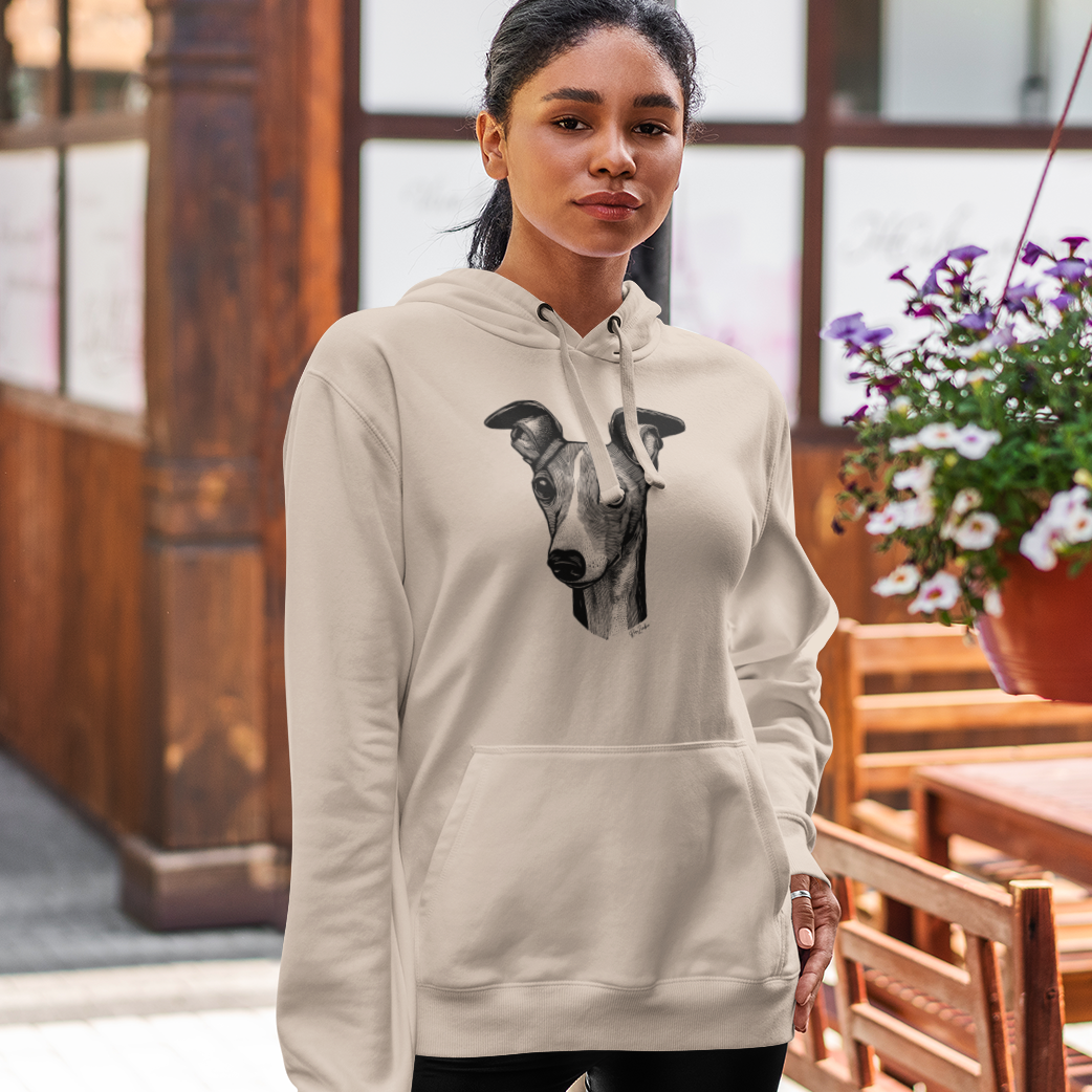 Sweat à capuche coton bio - Imprimé de chien whippet