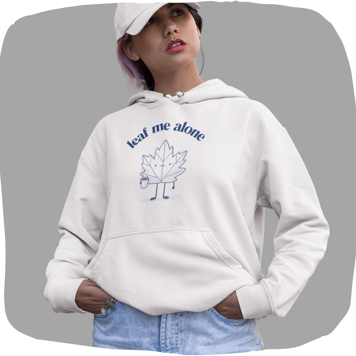 Sweat à capuche en coton durable – Imprimé humoristique d'une feuille d'érable grincheuse
