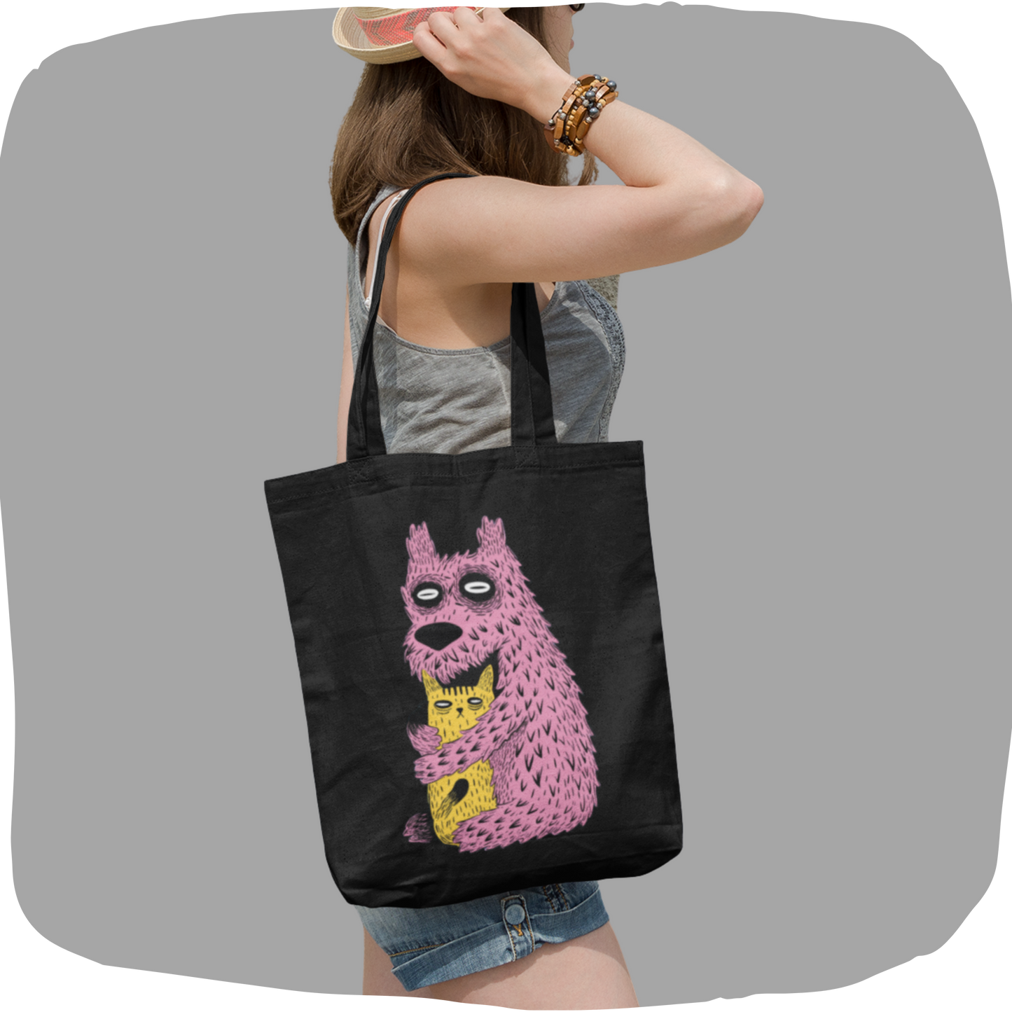 Sac tote écolo en matériaux recyclés - Imprimé de créatures câlines