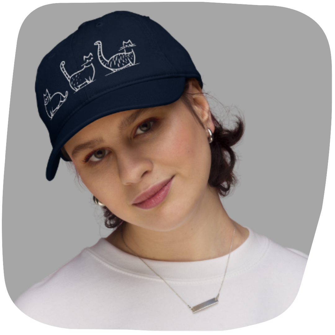 Casquette en coton biologique Kawaii - Motif de chats brodé - rose zombie