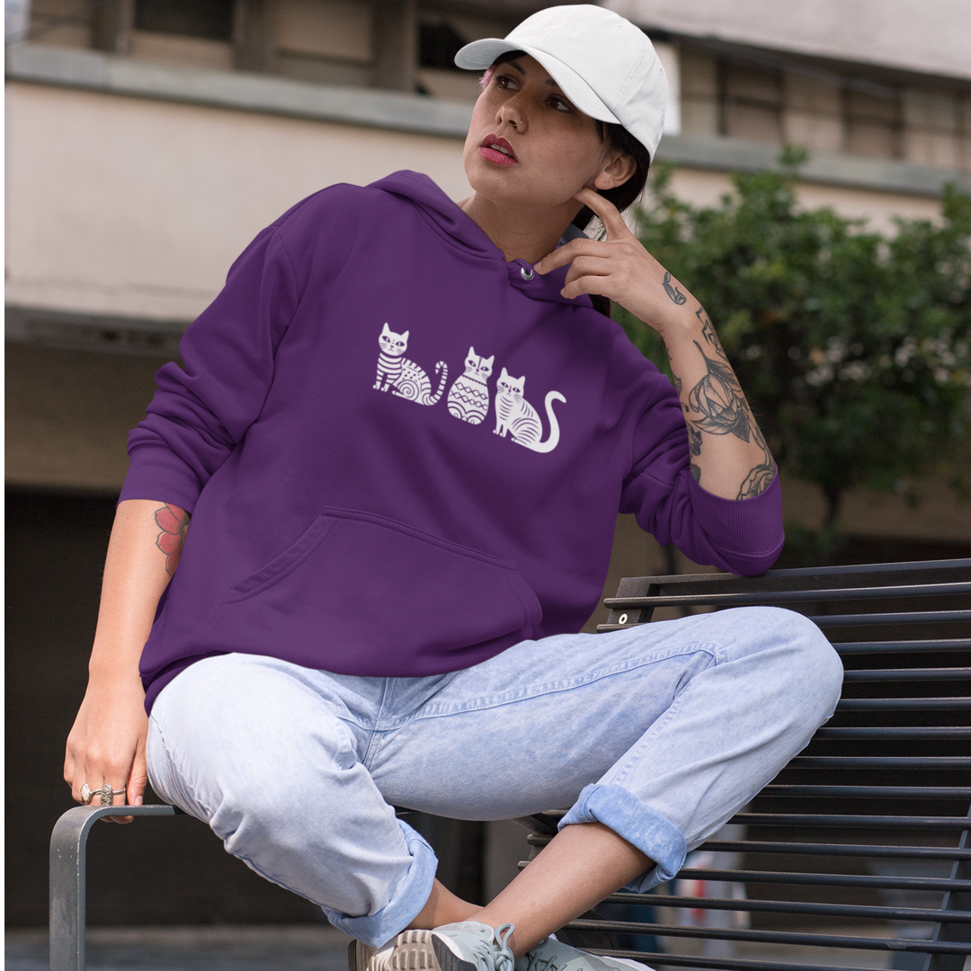 Sweatshirt à capuche en coton durable - Motif de chats - rose zombie