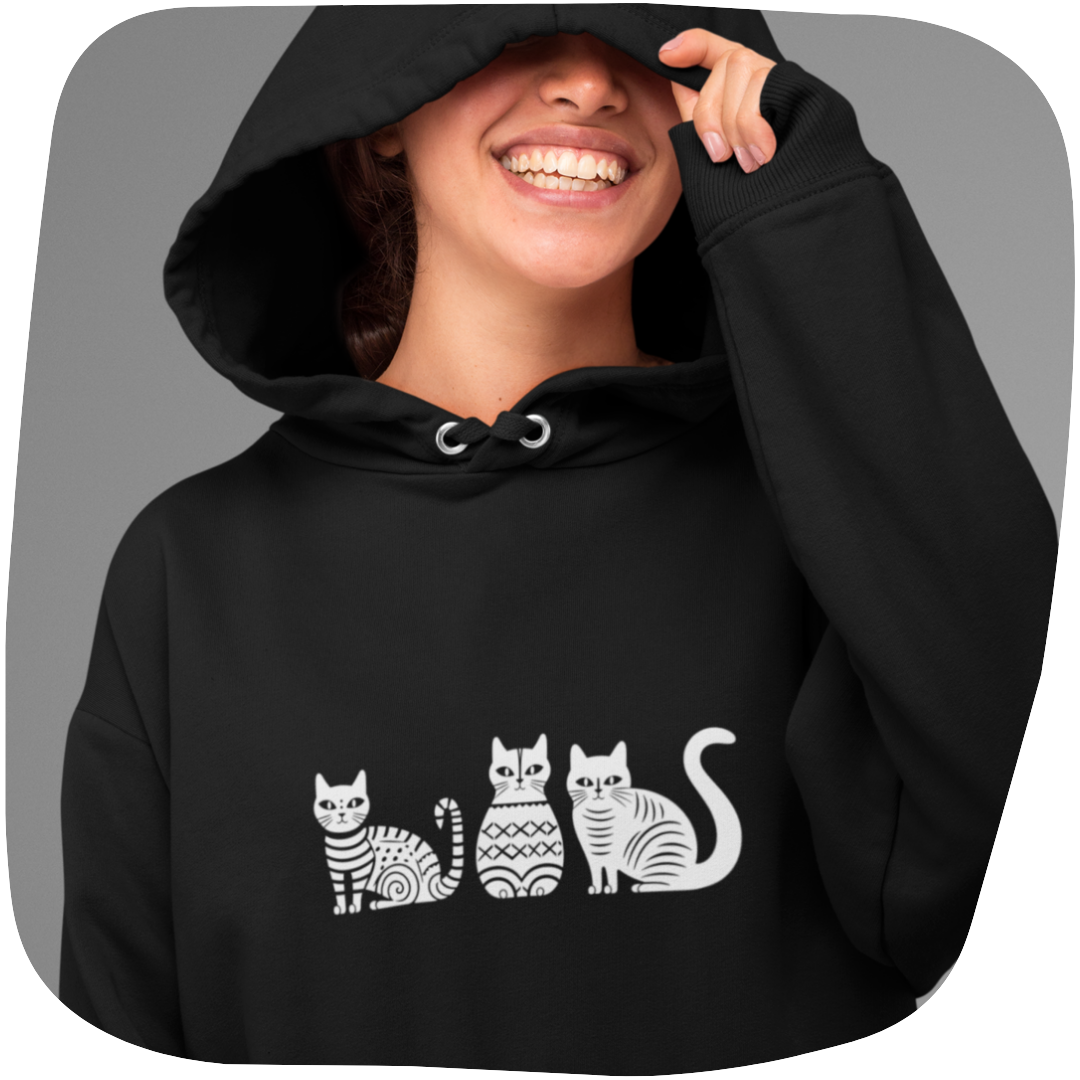 Sweatshirt à capuche en coton durable - Motif de chats - rose zombie