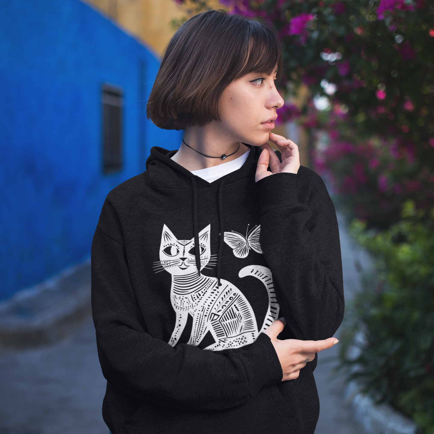 Sweatshirt à capuche doux en coton durable - Imprimé de chat