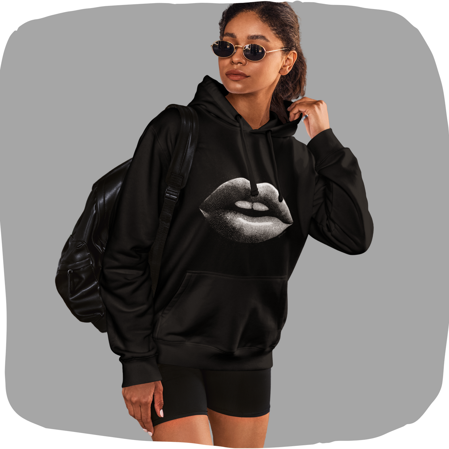 Sweat à capuche en coton bio – Design lèvres graphiques