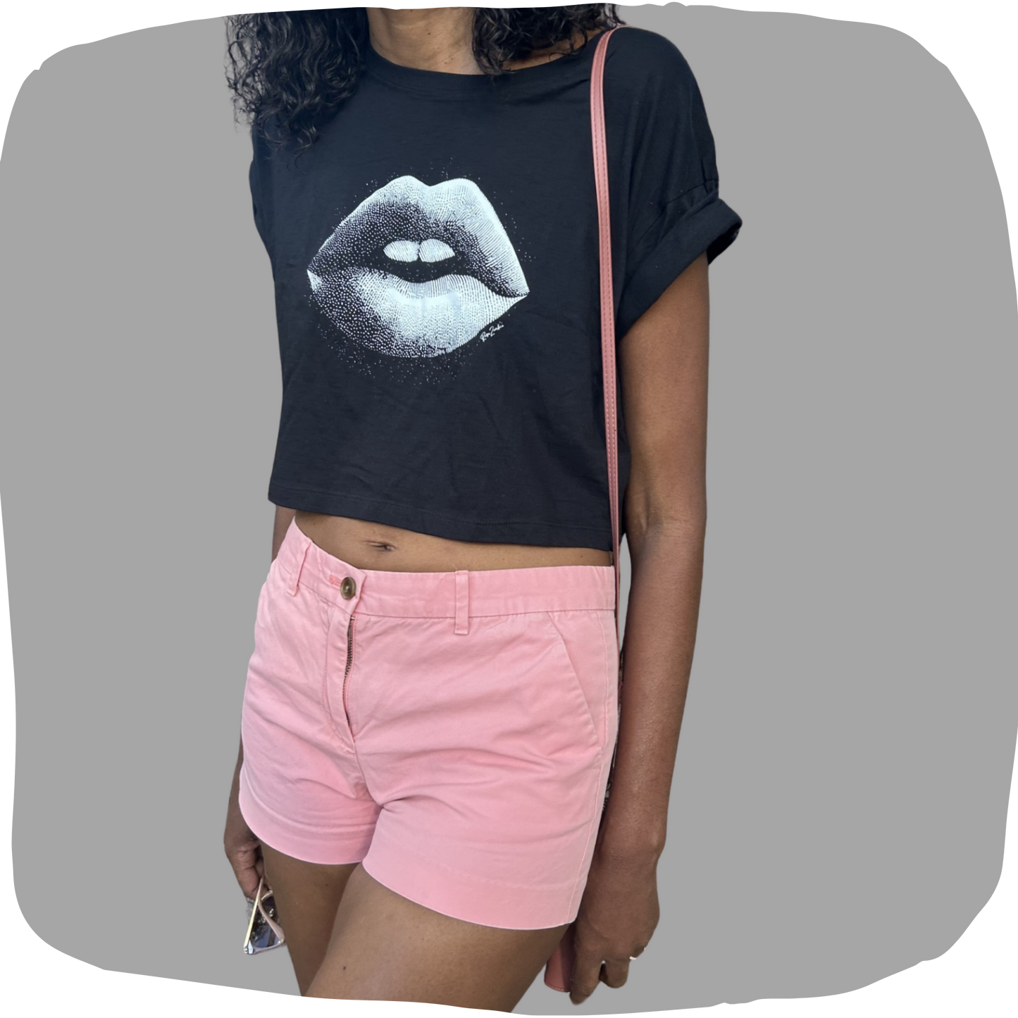 Crop top léger en coton bio - Imprimé en monochrome d'une bouche