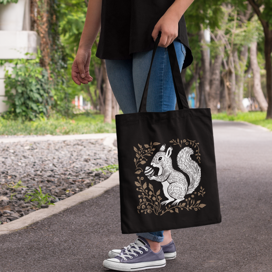 Sac tote recyclé - Motif d'écureuil - rose zombie