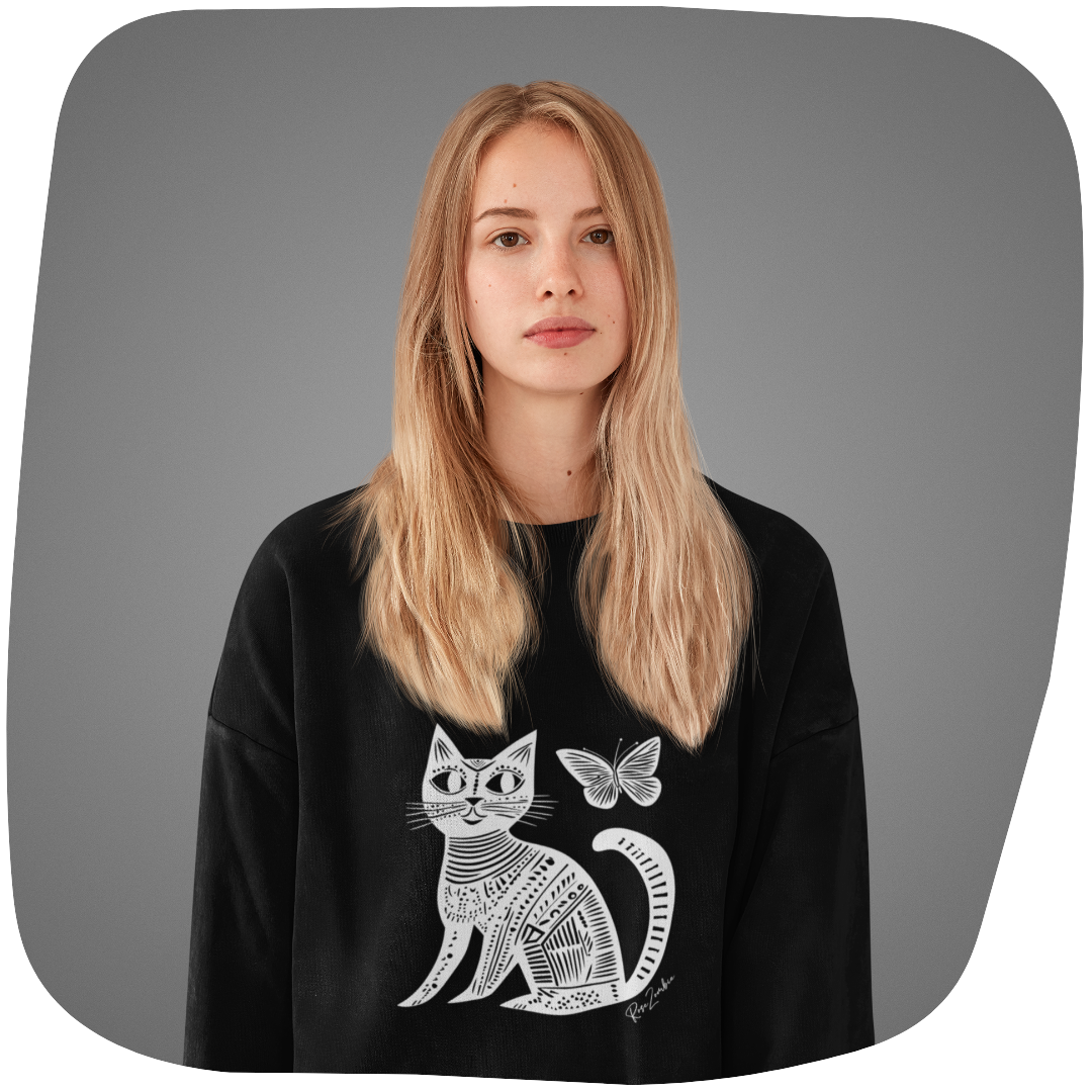 Pull en coton stylé en coton bio - Imprimé de chat écologique