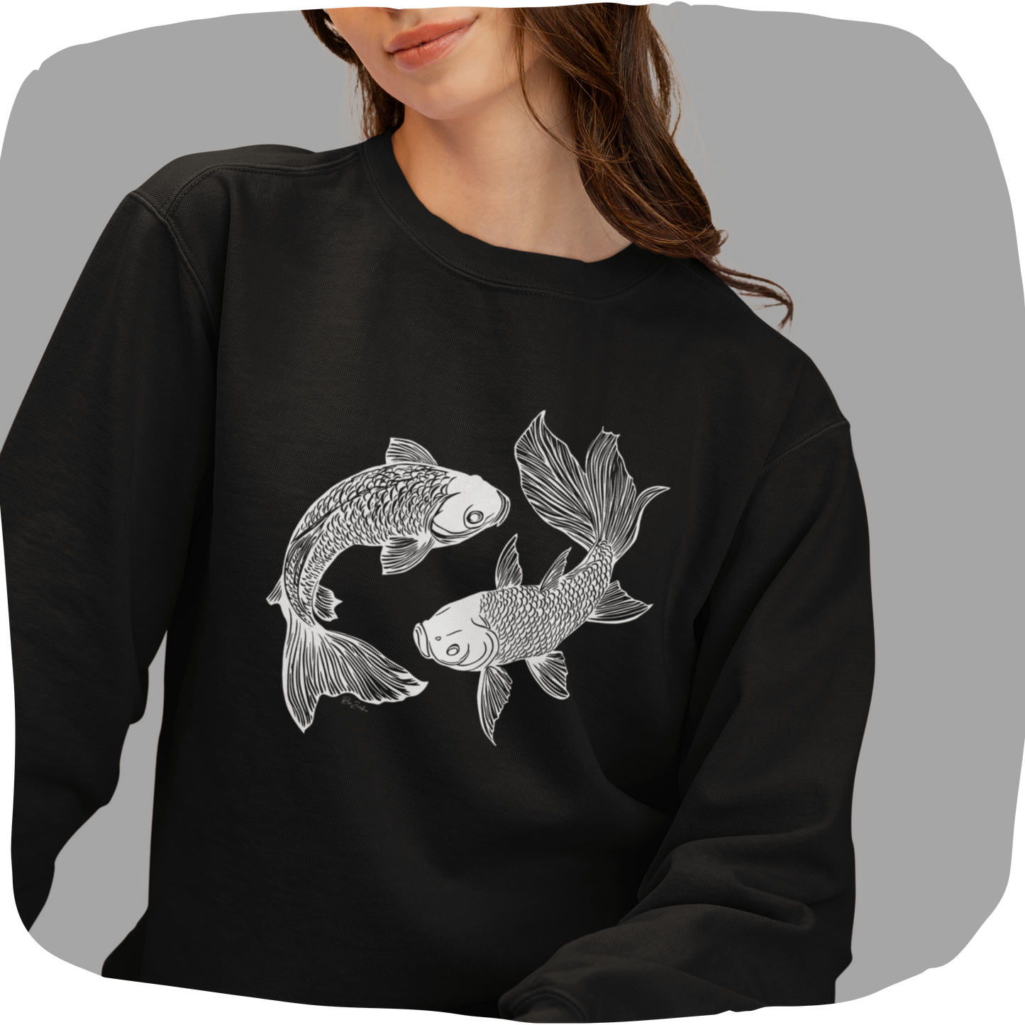 Pull oversize en coton bio – Poissons stylisés yin yang
