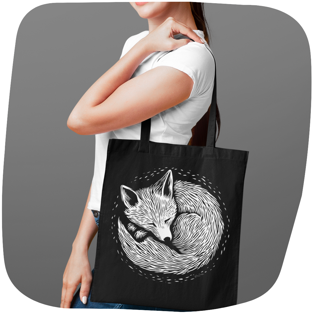 Sac tote noir en coton recyclé Foxy - Motif animalier - rose zombie