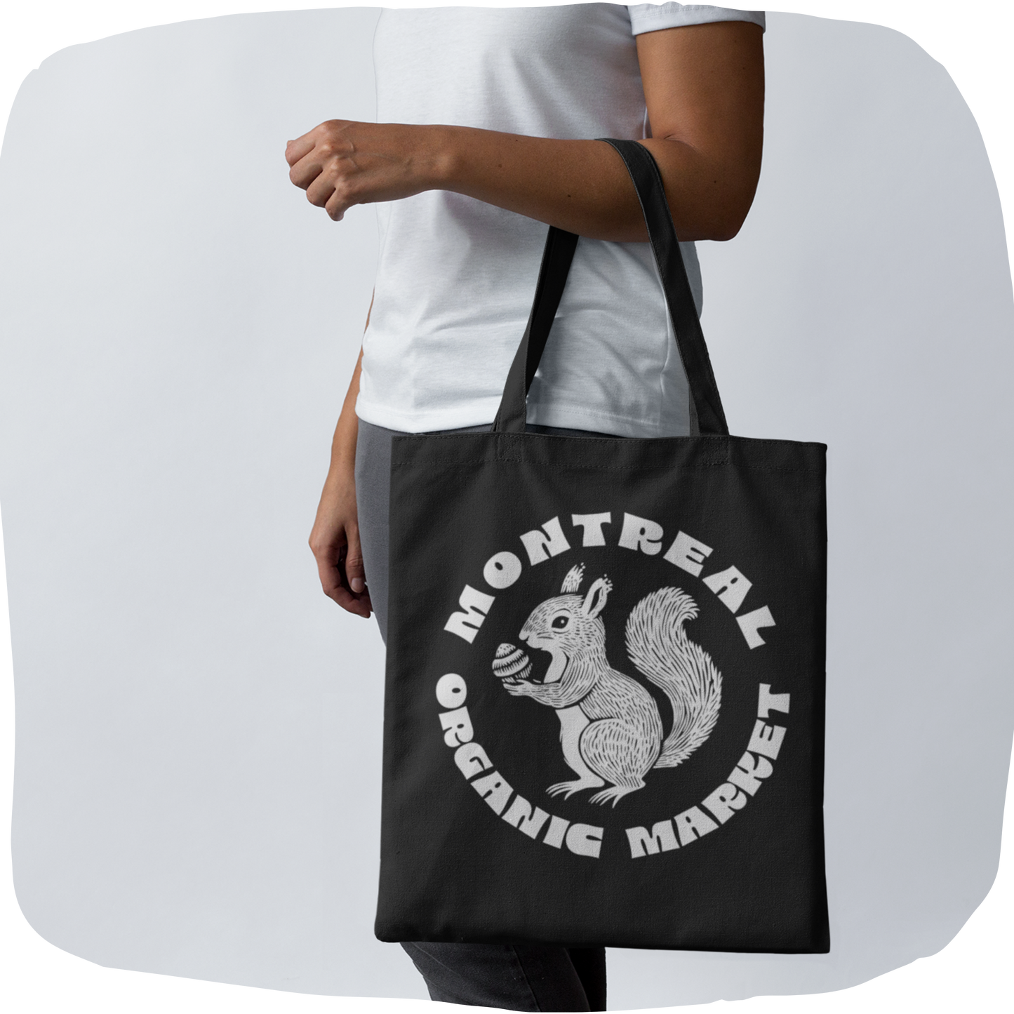 Sac tote en matériaux recyclés - Thème Montréal avec écureuil en style sérigraphie