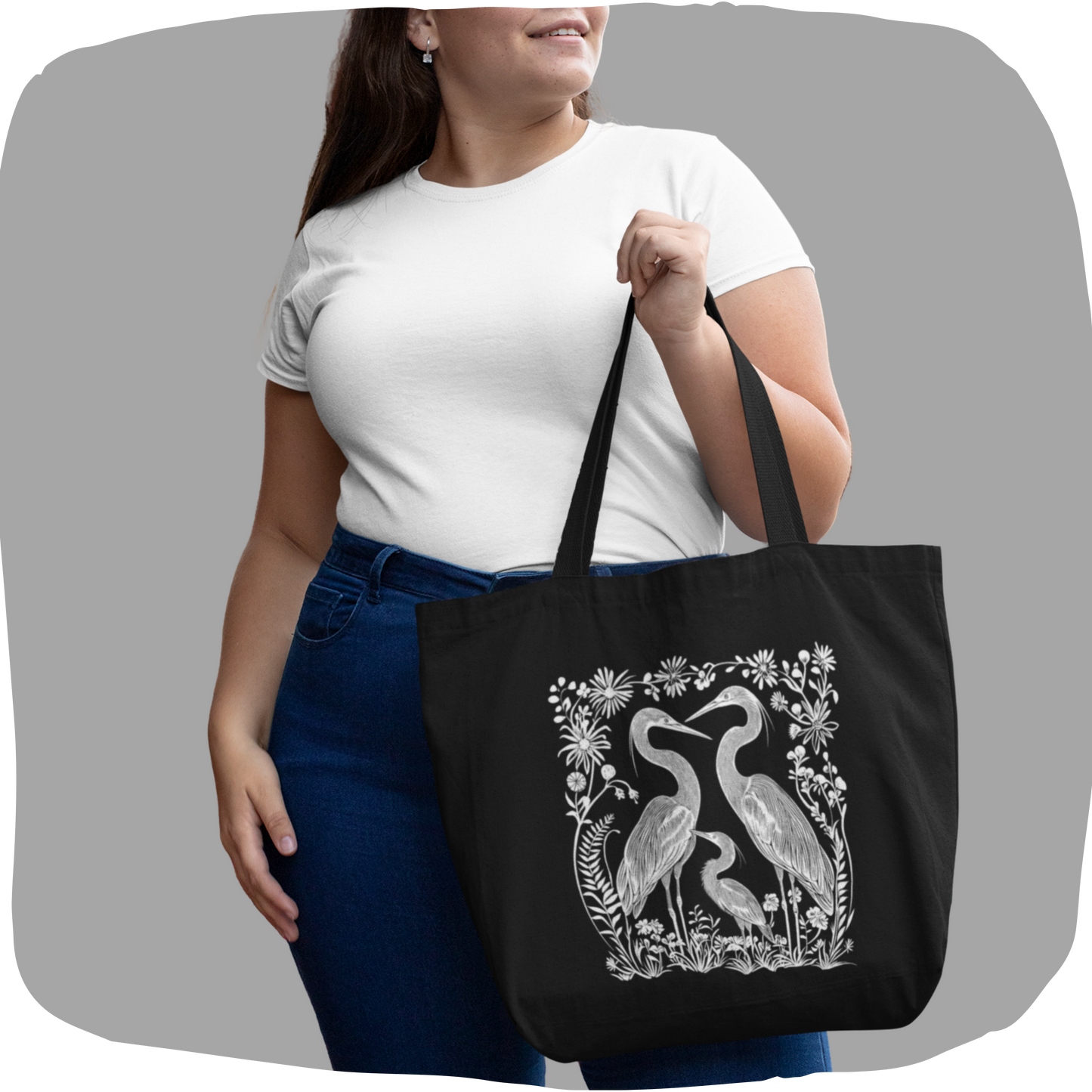 Sac en coton écolo noir - Imprimé de hérons