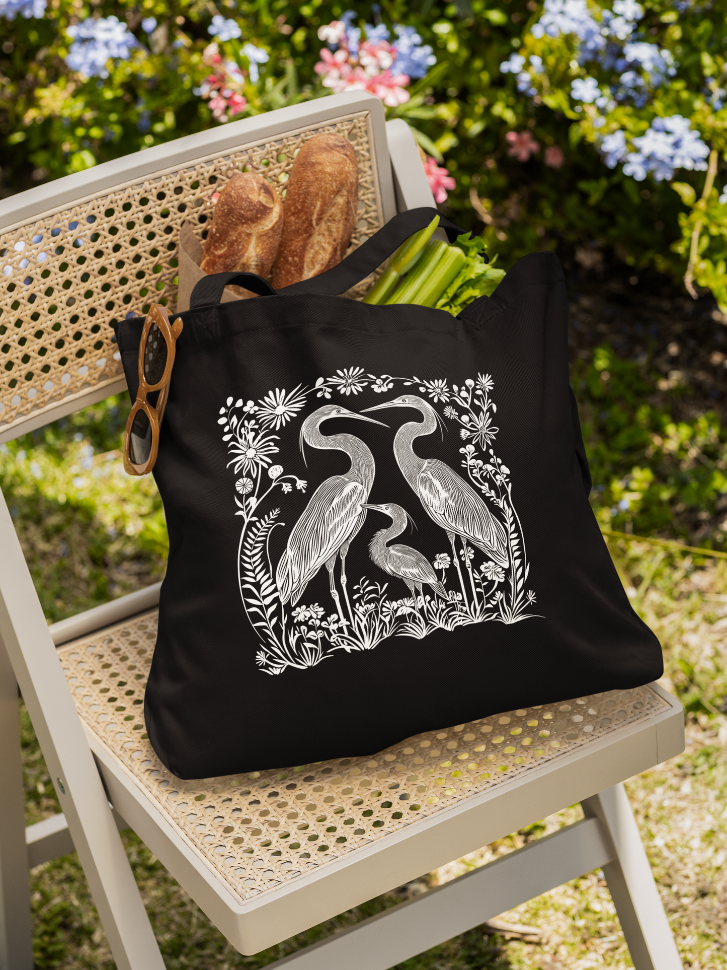 Sac en coton écolo noir - Imprimé de hérons
