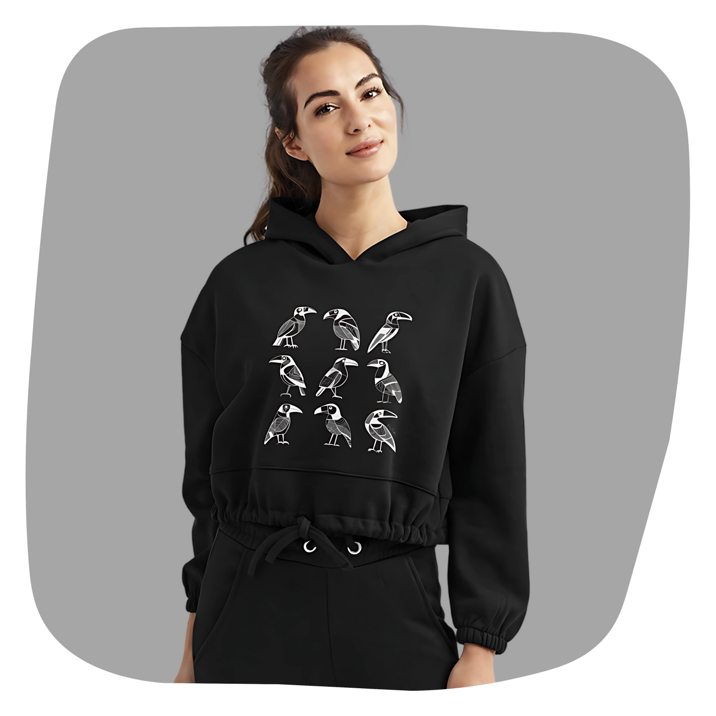 Sweat à capuche court Bella - Motif d'oiseaux - rose zombie