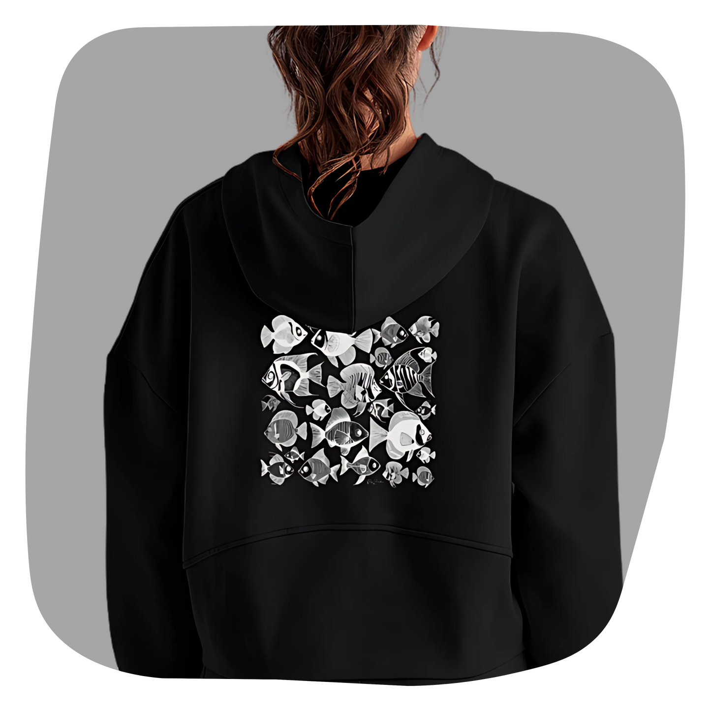 Sweatshirt à capuche court Mako - Motif marin - rose zombie