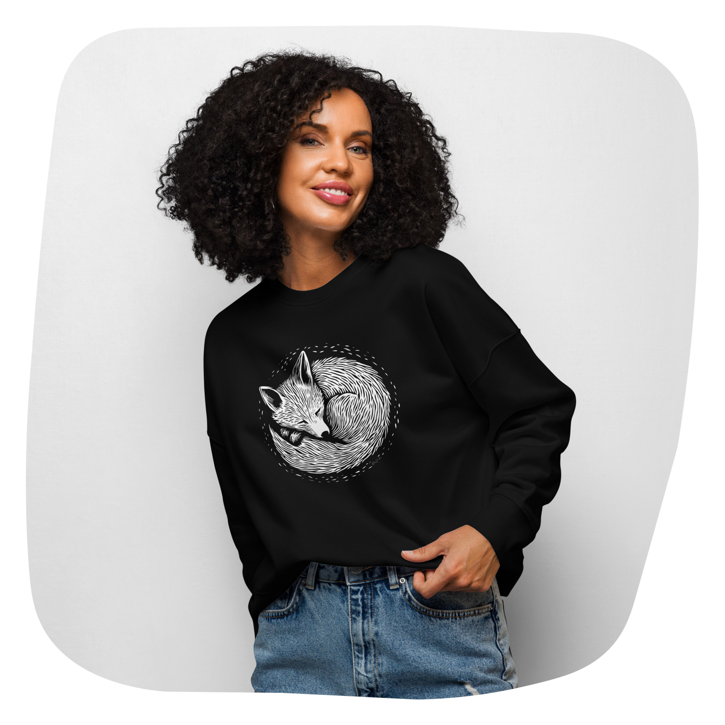 Pull court en coton bio Foxy - Motif de renard - rose zombie