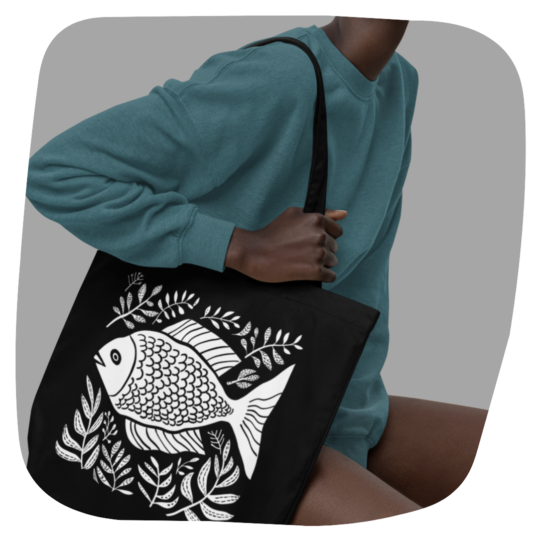 Sac tote en coton 100% bio - Motif marin - rose zombie