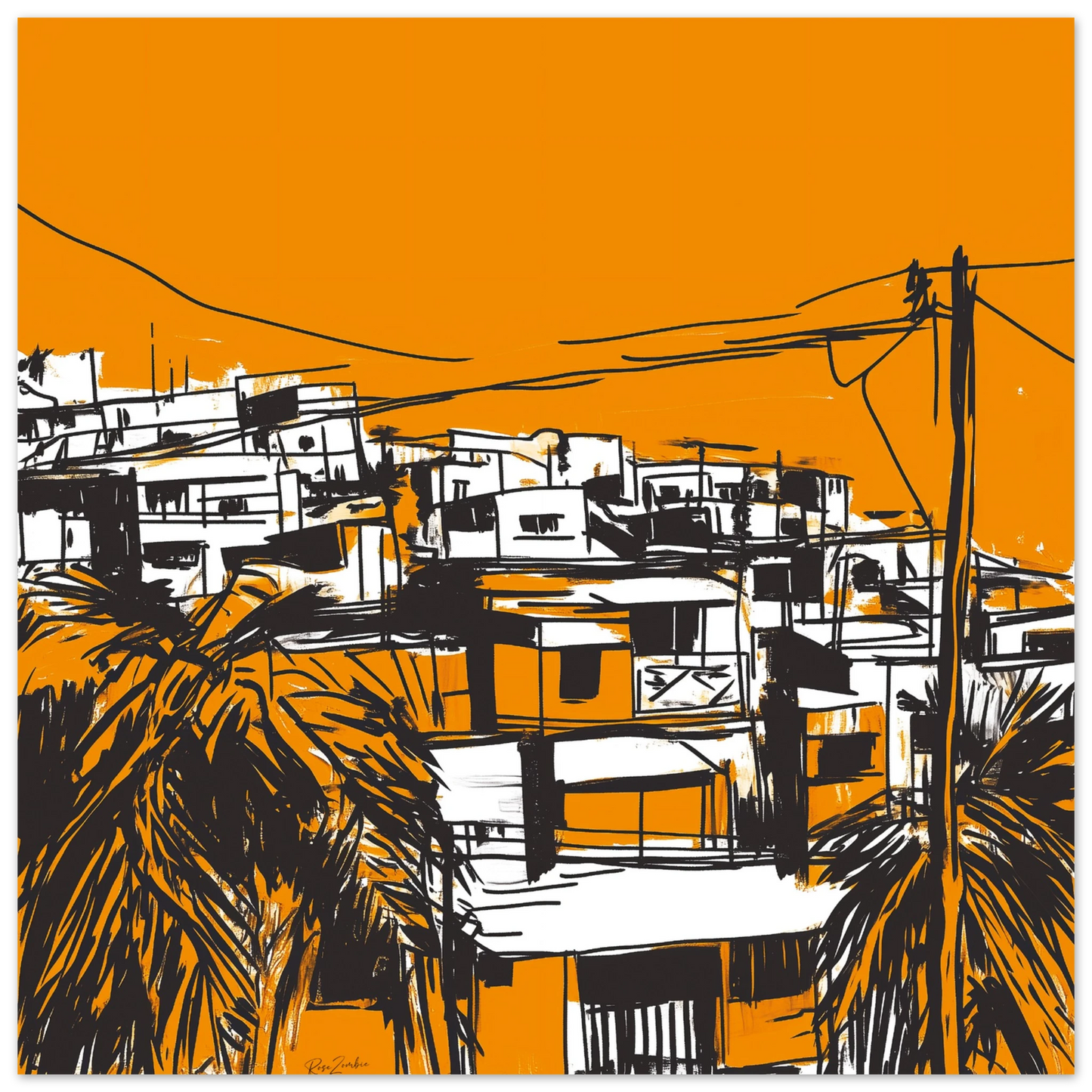 Caribbean landscape in sketch style