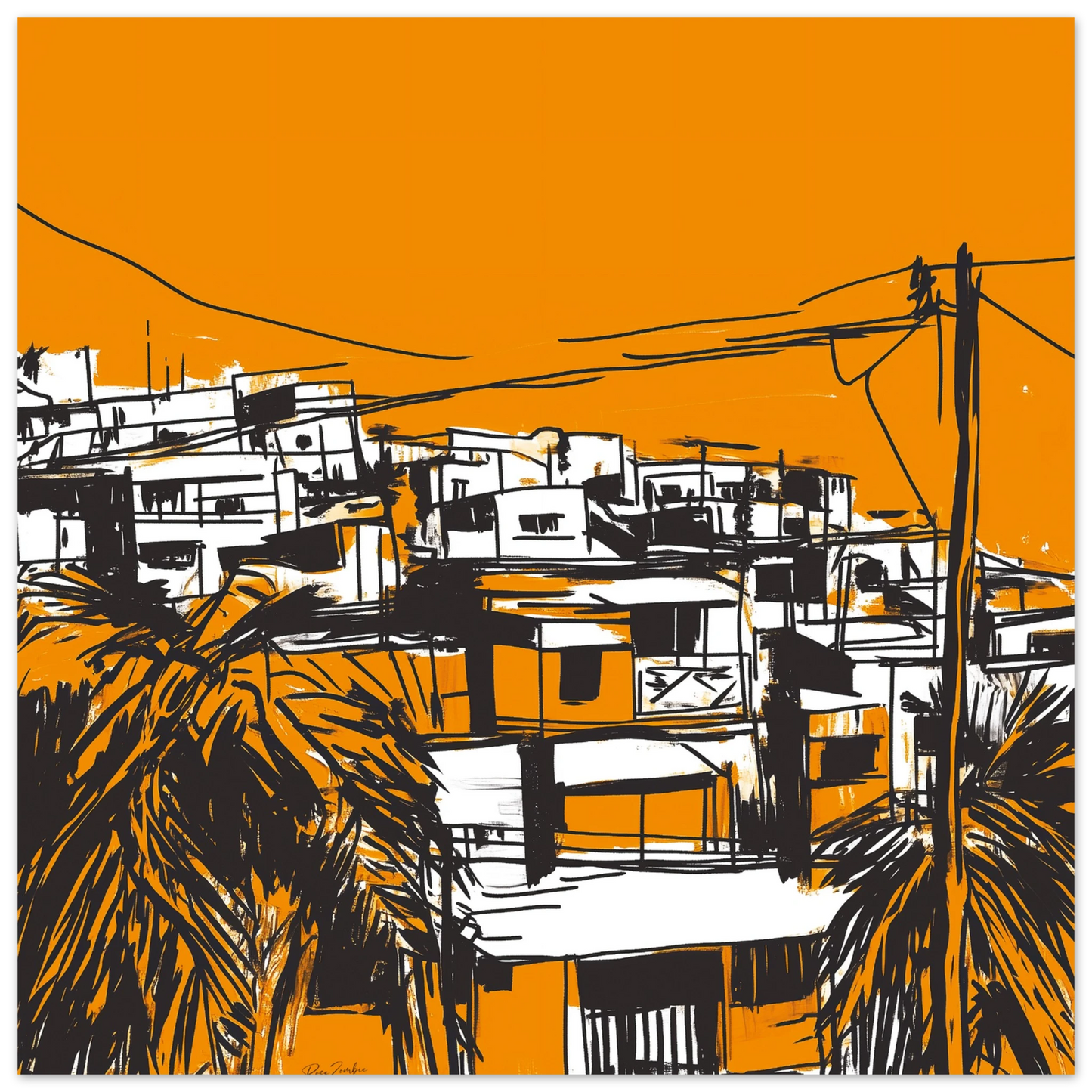 Caribbean landscape in sketch style