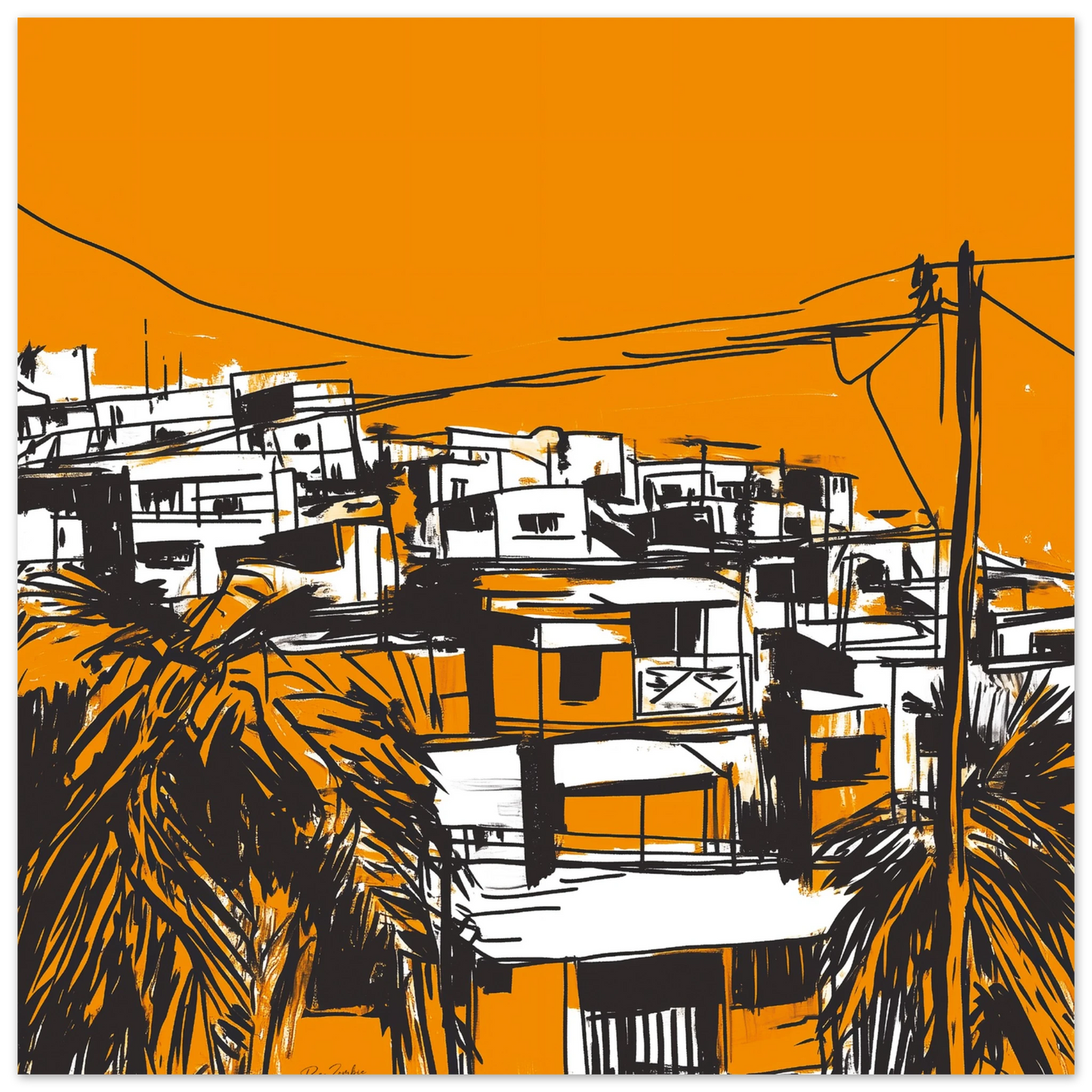 Caribbean landscape in sketch style