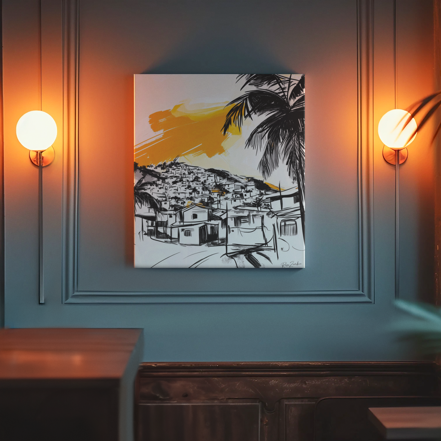 Poster imprimé écolo - Paysage des Caraïbes en style sketch