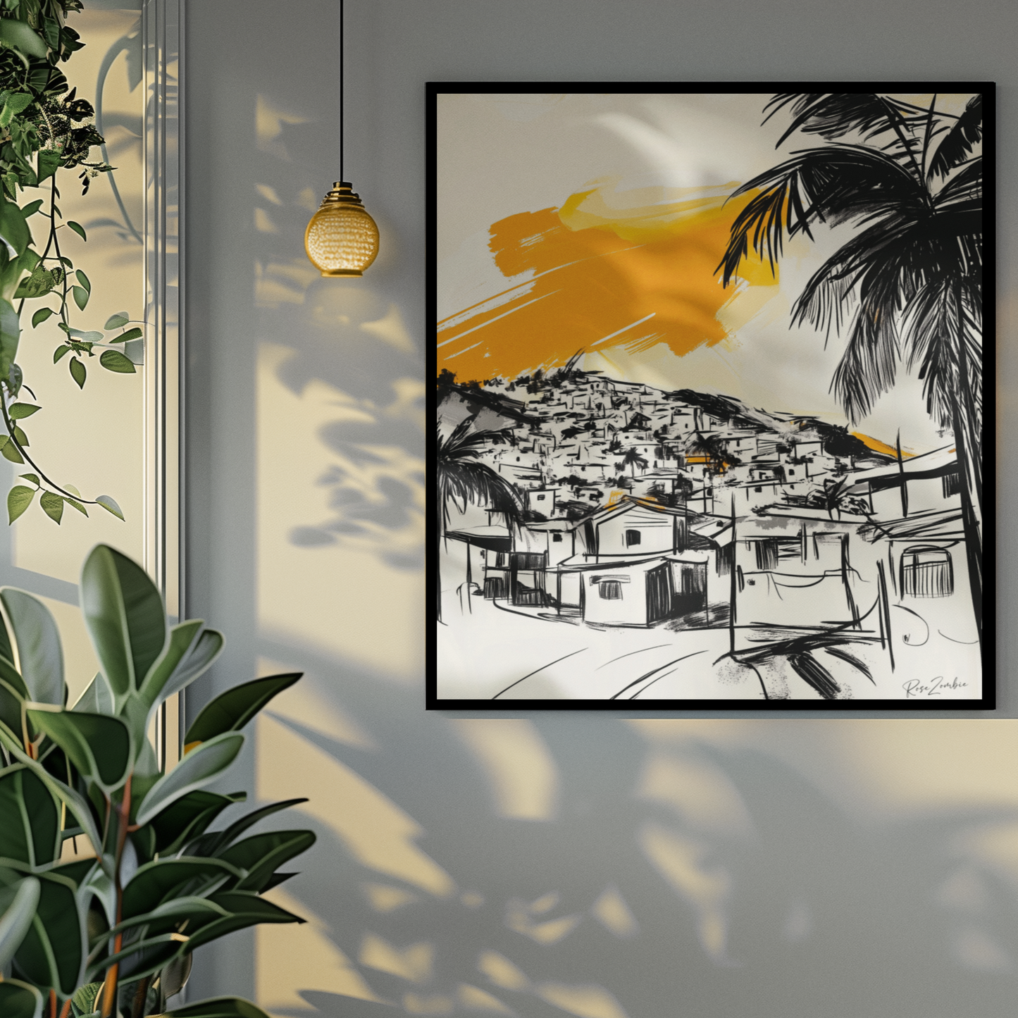 Poster imprimé écolo - Paysage des Caraïbes en style sketch