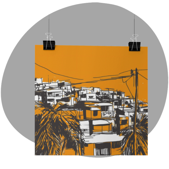 Caribbean landscape in sketch style