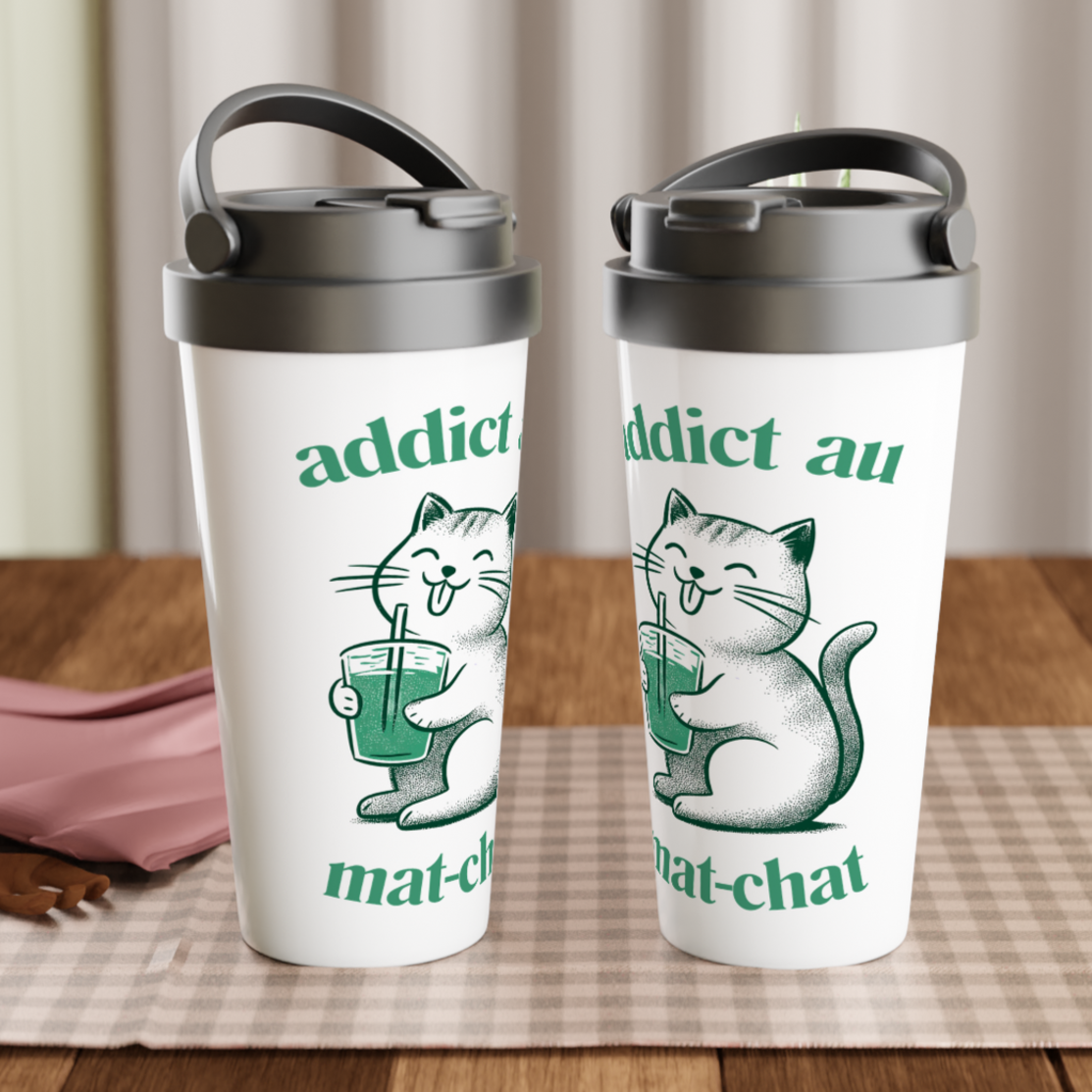 Tasse en acier inoxydable 15 oz - Addict au mat-chat