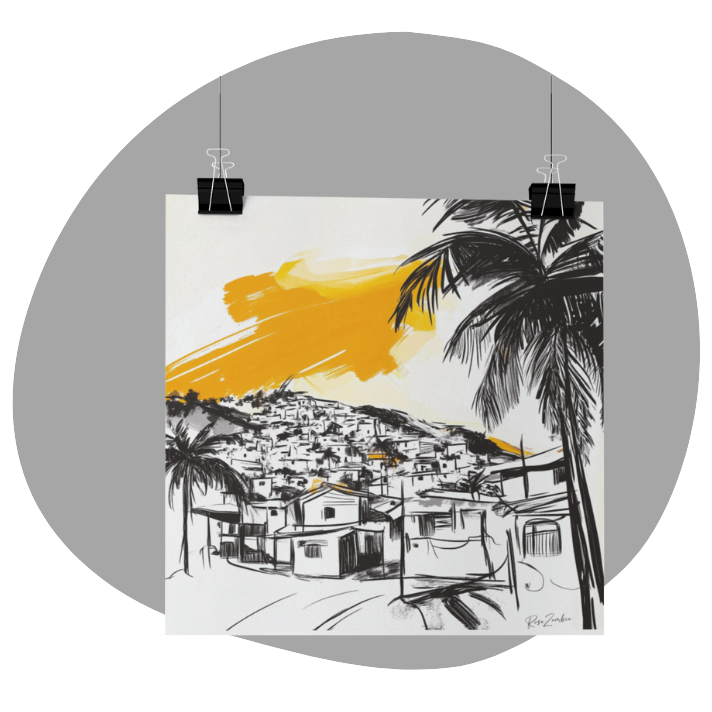 Poster imprimé écolo - Paysage des Caraïbes en style sketch