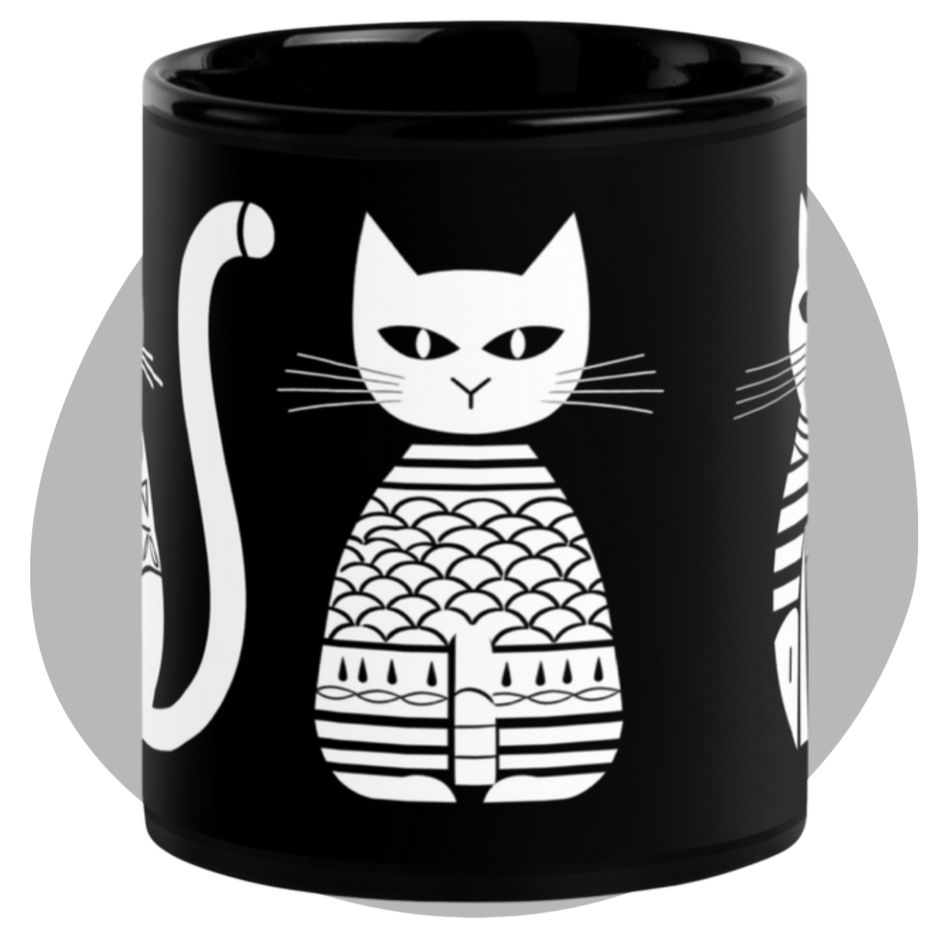 Tasse noire en céramique de 11 oz - Imprimé de chats