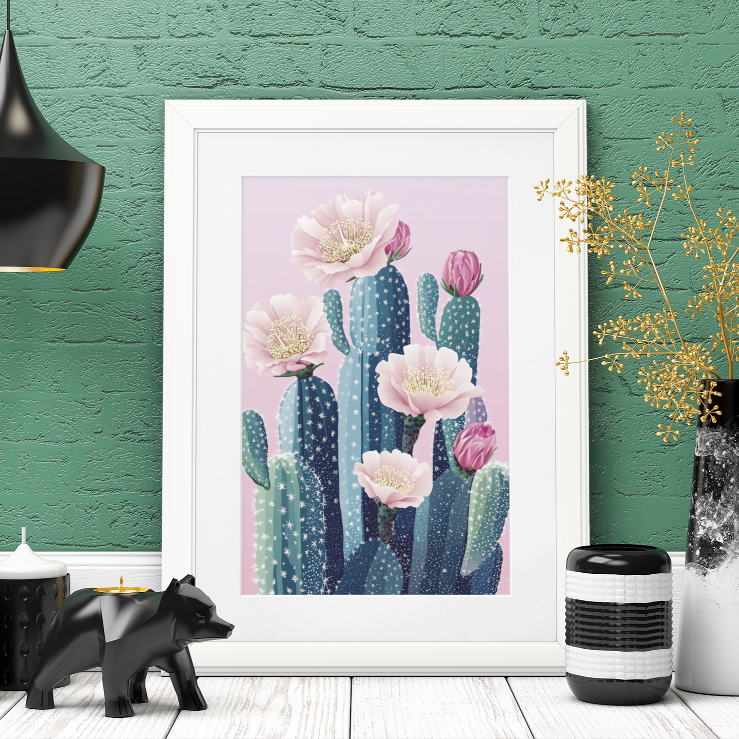 Poster imprimé écolo d'un cactus en fleurs