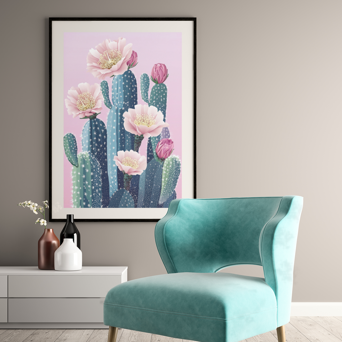 Poster imprimé écolo d'un cactus en fleurs