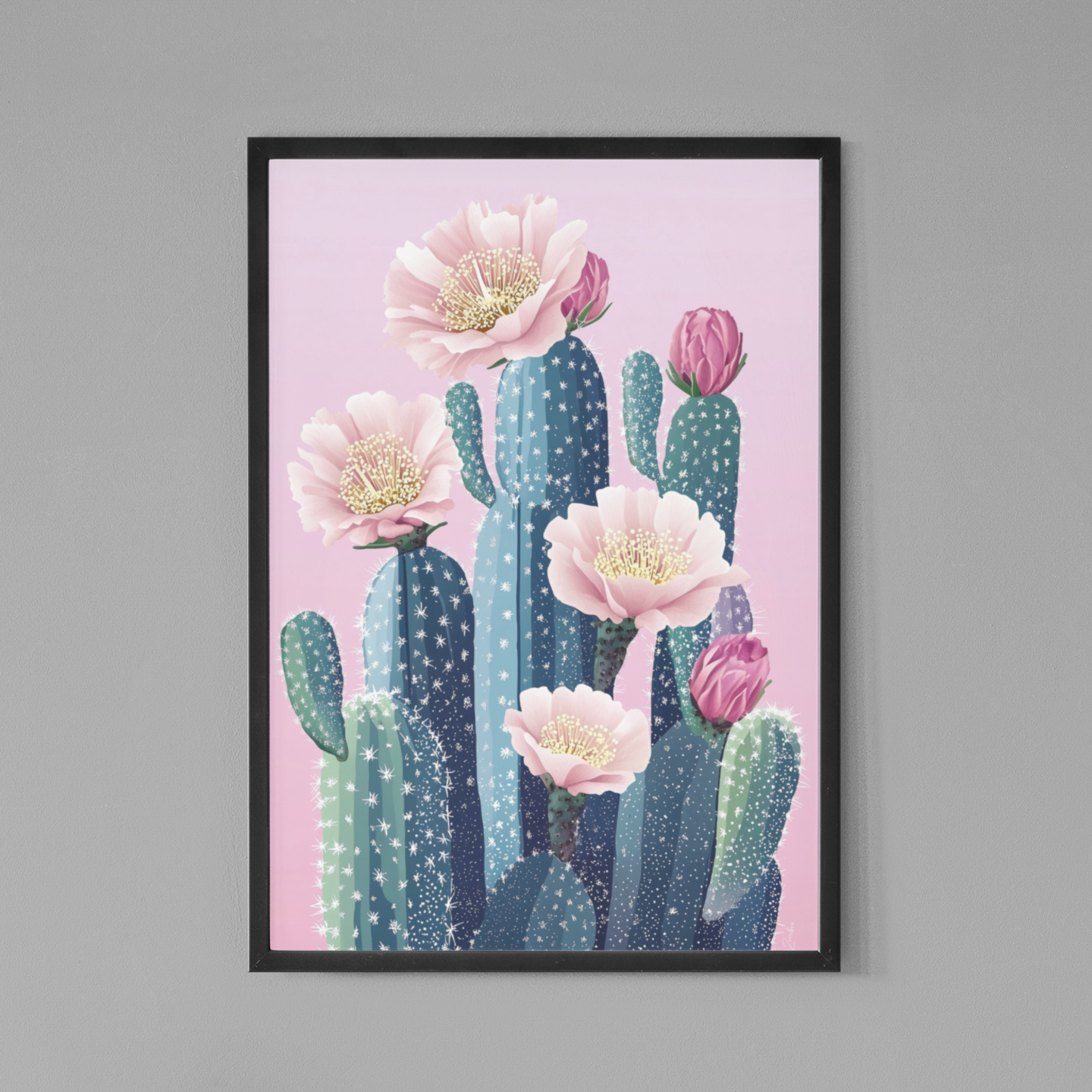 Póster impreso ecológico de un cactus en flor.